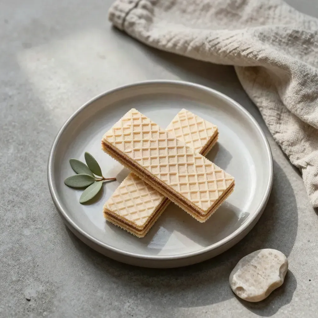 Wafer-Probe auf Keramikschale mit Tuch, Grünakzent und Steinrest im Overhead-Flatlay.